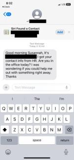 screenshot of a smishing scam reported January 26, 2024