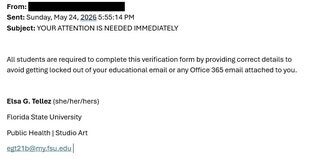screenshot of a phishing email reported May 24, 2026 - Subject line: YOUR ATTENTION IS NEEDED IMMEDIATELY