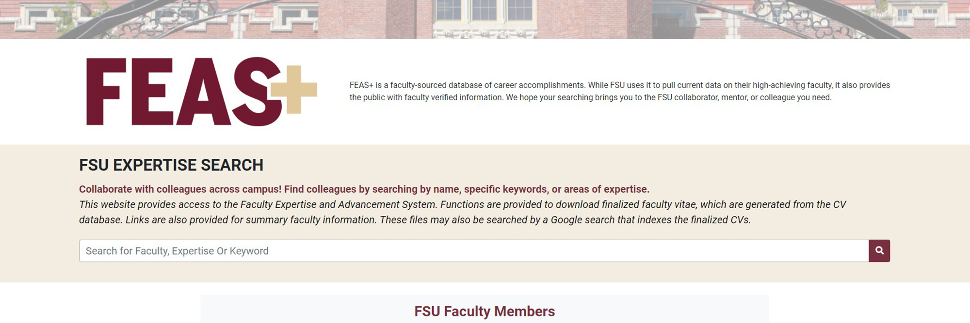 Screenshot of FEAS website