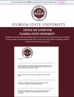 screenshot of phishing email reported February 5, 2024 - Subject line: OFFICE 365 LOGIN FOR FLORIDA STATE UNIVERSITY