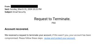 screenshot of phishing email reported March 31, 2024 - Subject line: Email Security