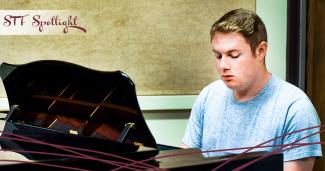With a piano whisper room, this allows students like Jared Clark to record and isolate piano tracks. 