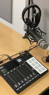 Rodecaster Pro podcast studio equipment enables students to record quality podcasts.